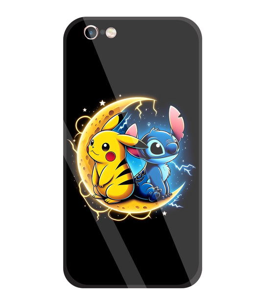 Stitch and Pikachu Moon Glass Case For Apple iPhone 6 +