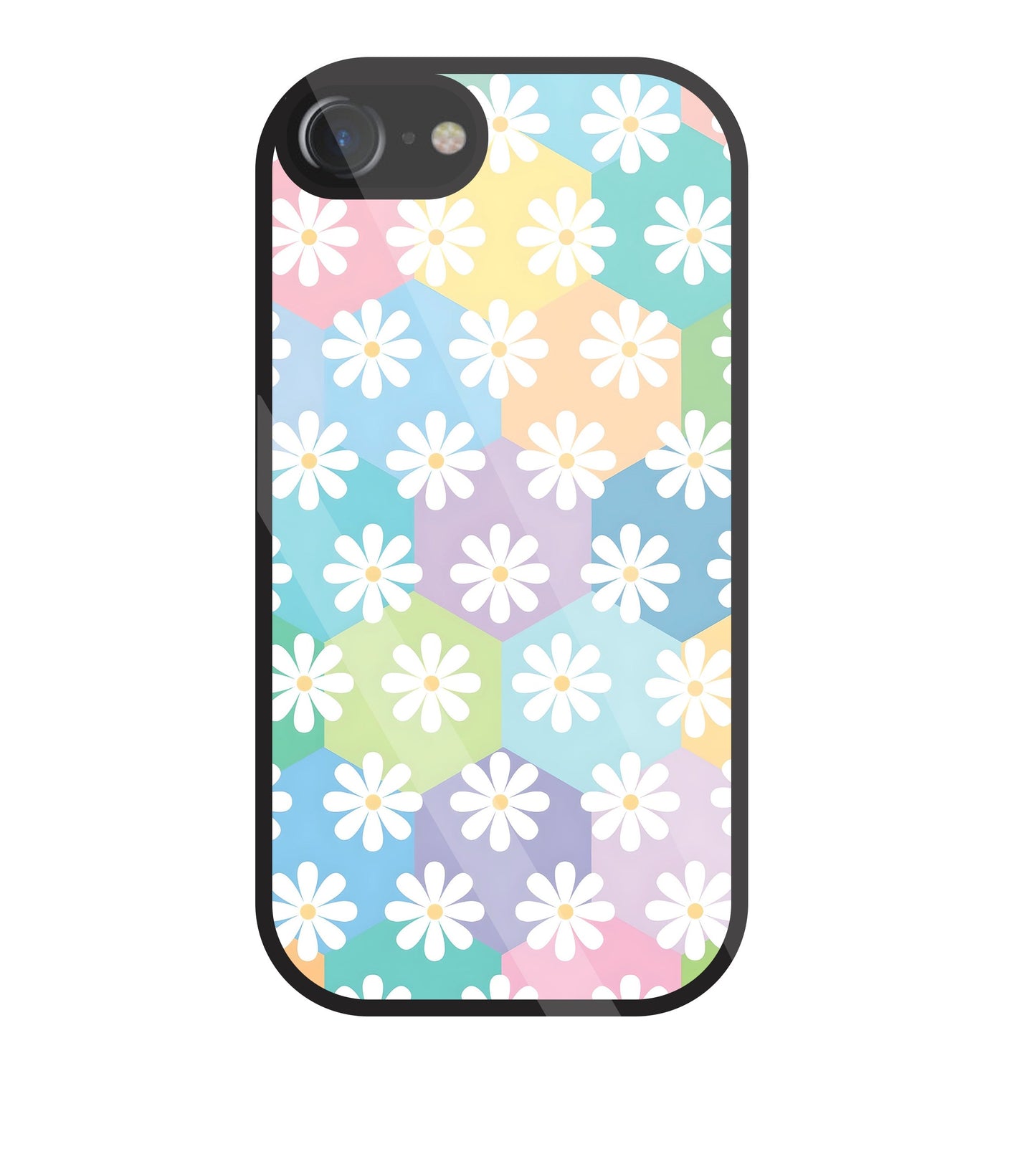 Hexagon Daisy Flower Glass Case For Apple iPhone 7