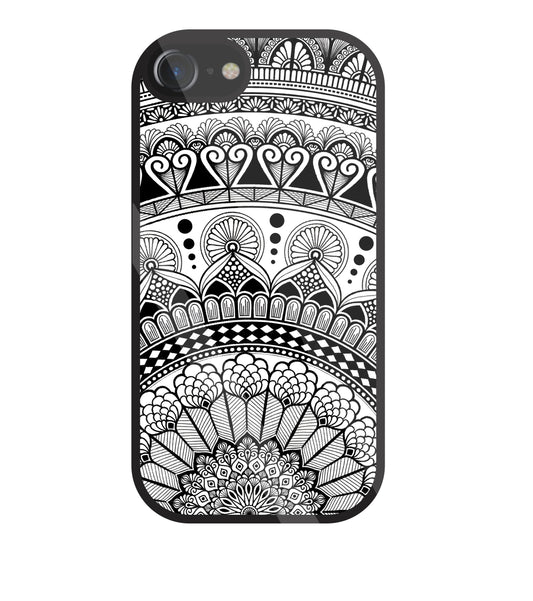 Mandala Pattern Black And White Glass Case For Apple iPhone 7