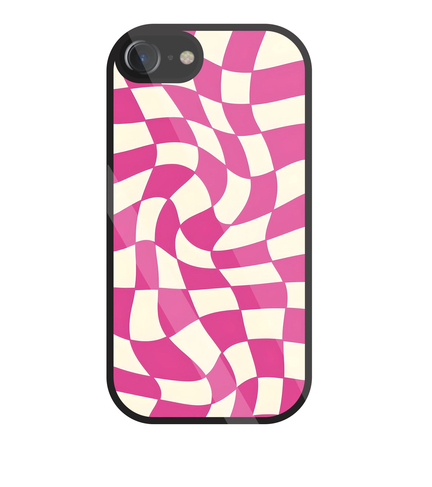 Pink And Off White Illusion Pattern Glass Case For Apple iPhone 7