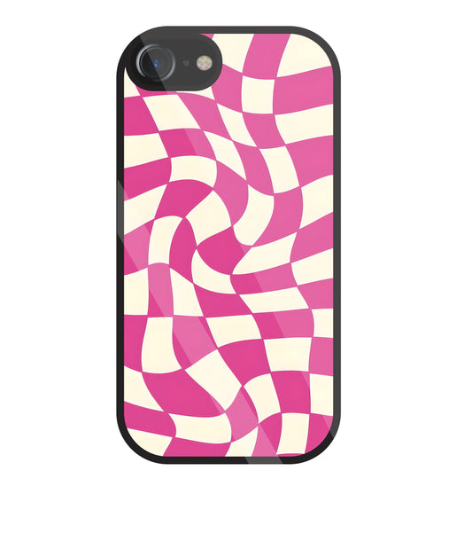 Pink And Off White Illusion Pattern Glass Case For Apple iPhone 7