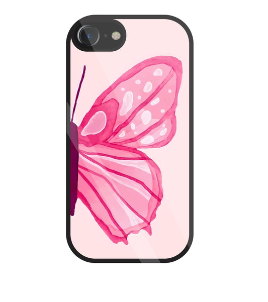 Pink ButterFly Art Glass Case For Apple iPhone 7