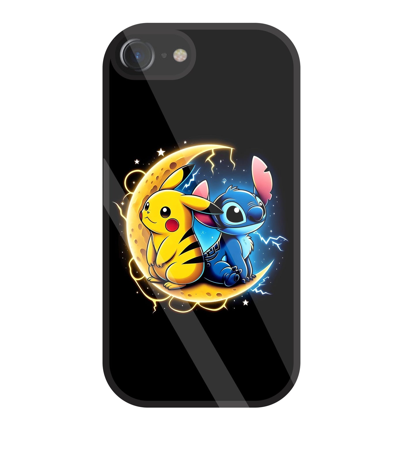 Stitch and Pikachu Moon Glass Case For Apple iPhone 7