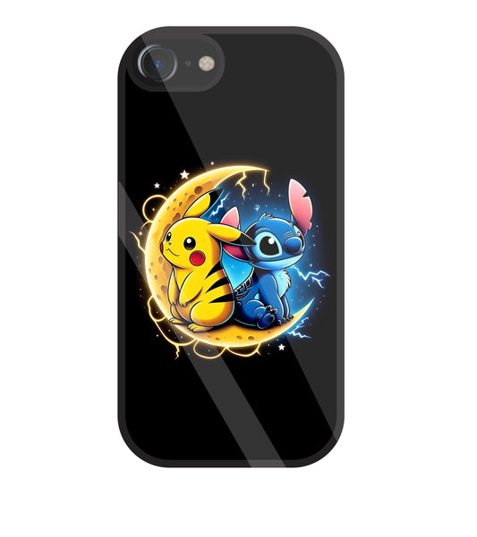 Stitch and Pikachu Moon Glass Case For Apple iPhone 7