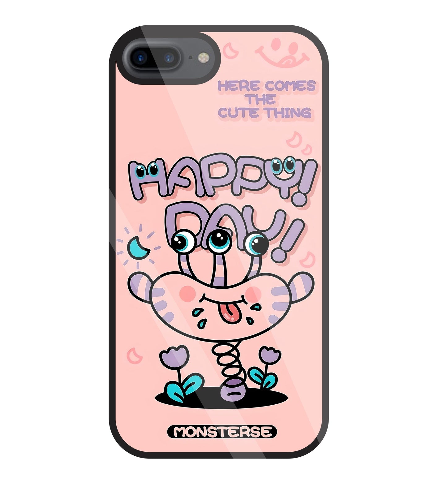 Happy Day Monsterse Pink Glass Case For Apple iPhone 7 +
