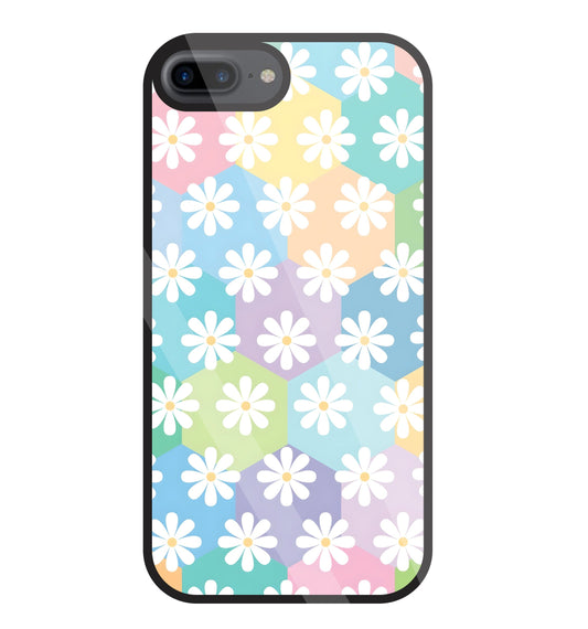 Hexagon Daisy Flower Glass Case For Apple iPhone 7 +