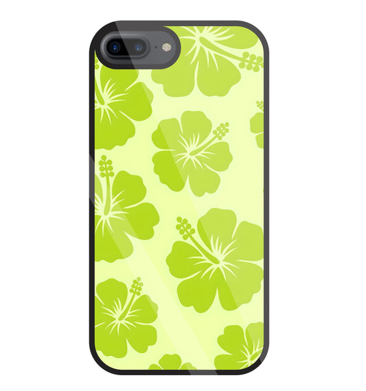 Hibiscus Flower Green Glass Case For Apple iPhone 7 +