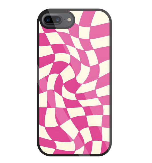 Pink And Off White Illusion Pattern Glass Case For Apple iPhone 7 +