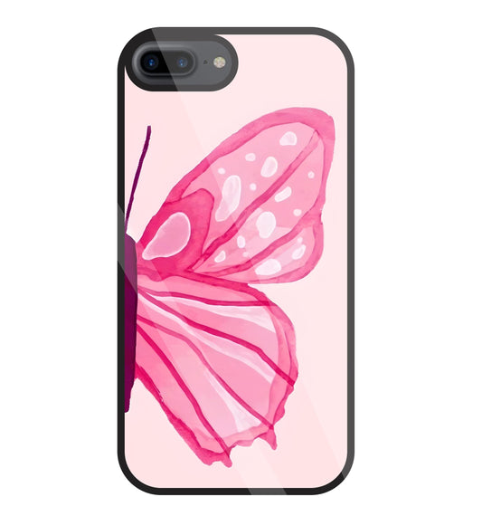 Pink ButterFly Art Glass Case For Apple iPhone 7 +