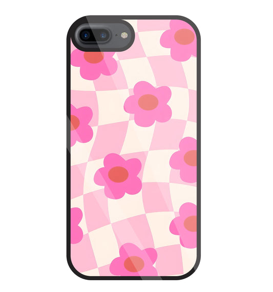 Pink Flower Glass Case For Apple iPhone 7 +