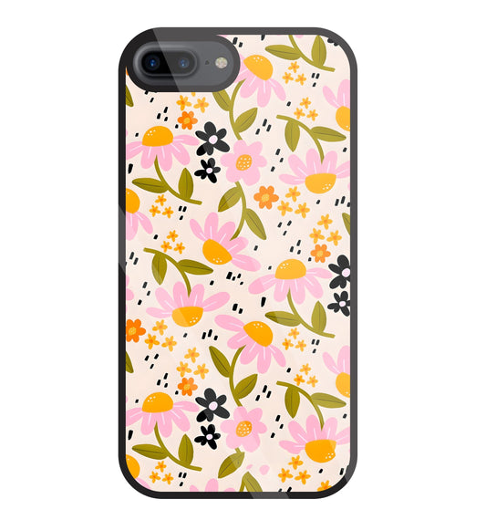 Pink And Yellow Flowers Glass Case For Apple iPhone 7 +