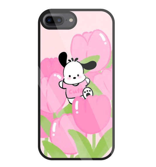 Pochacco Puppy And Rose Glass Case For Apple iPhone 7 +
