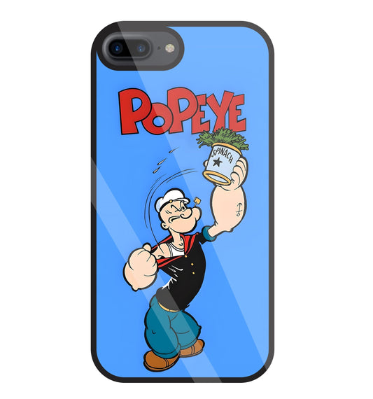 Popey In Blue Glass Case For Apple iPhone 7 +