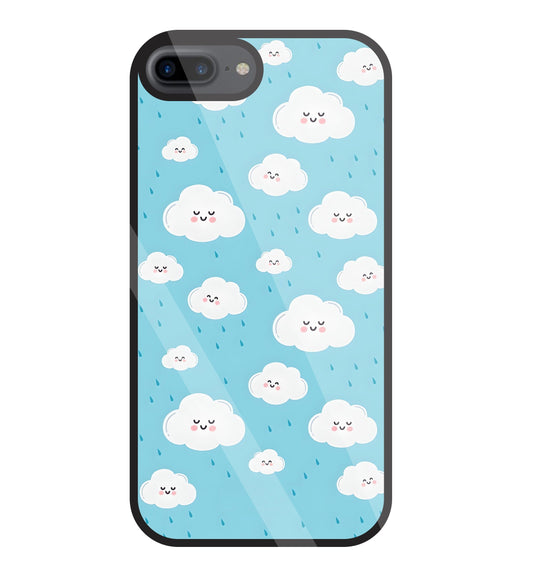 Smile Clouds With  Rain Glass Case For Apple iPhone 7 +