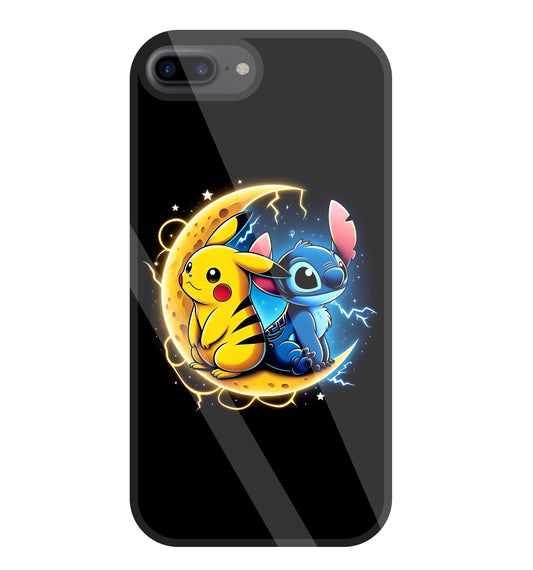 Stitch and Pikachu Moon Glass Case For Apple iPhone 7 +