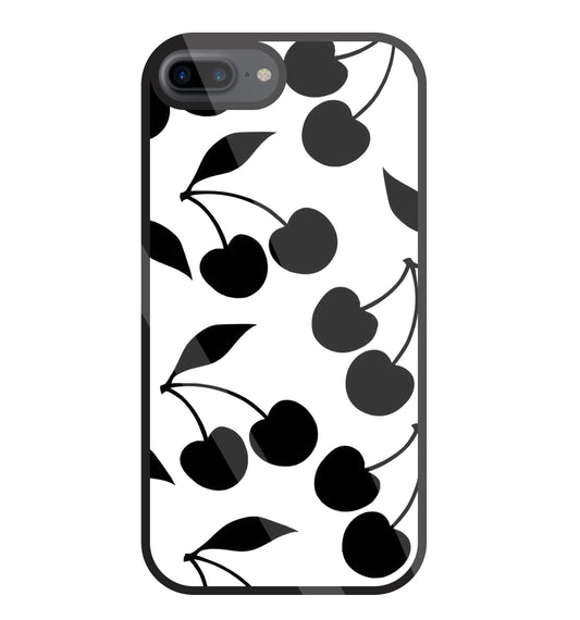 White With Black Cherry Glass Case For Apple iPhone 7 +