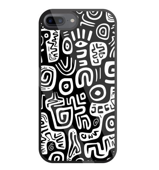 Black And White Doodle Art Glass Case For Apple iPhone 7 +