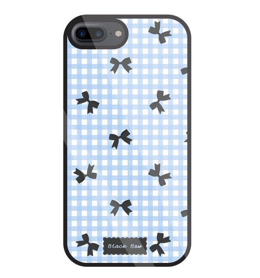 Black Ribbon With Check Pattern Glass Case For Apple iPhone 7 +