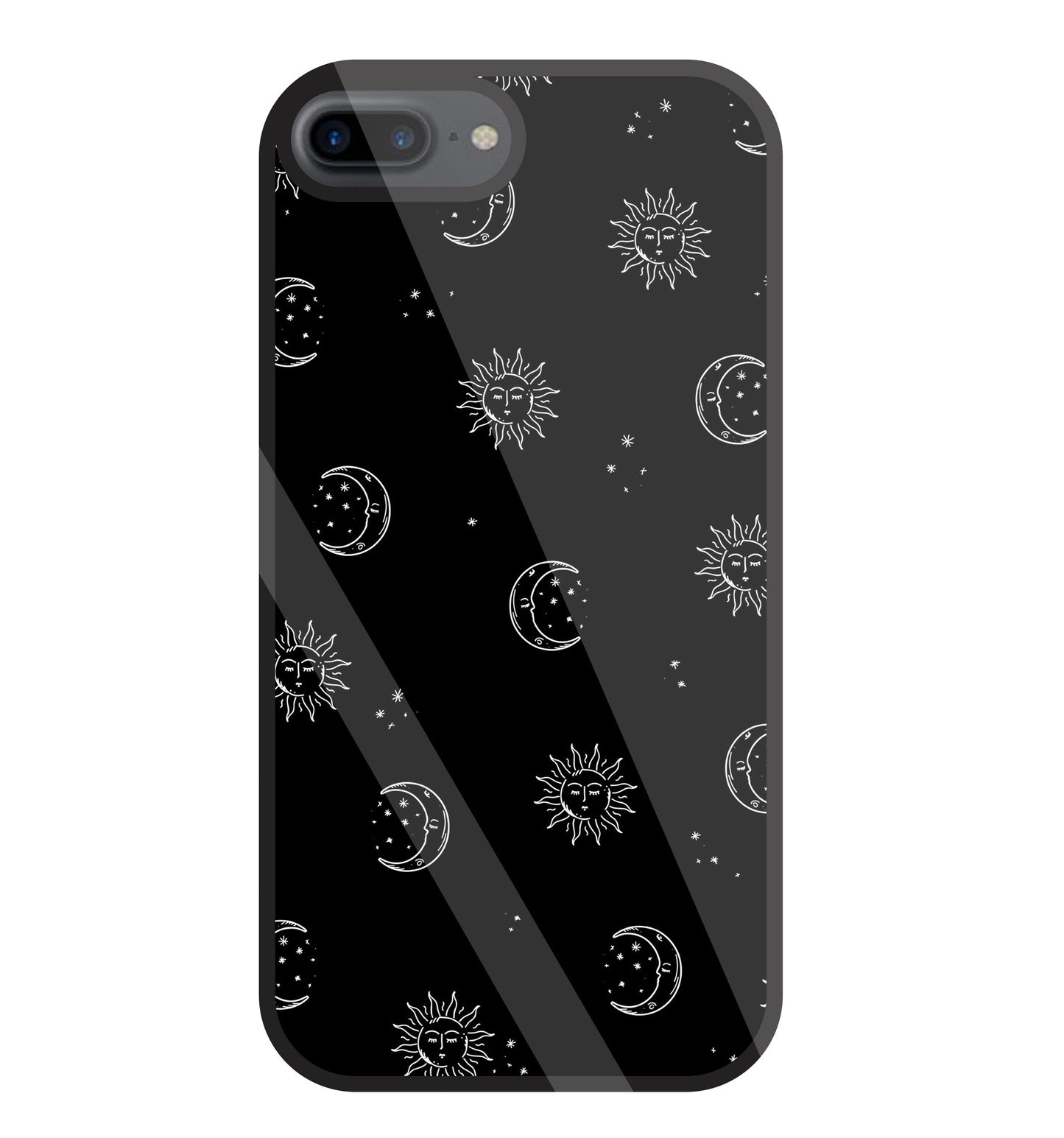 Black Sun With Moon Glass Case For Apple iPhone 7 +