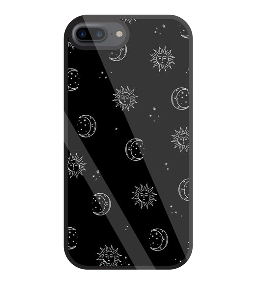 Black Sun With Moon Glass Case For Apple iPhone 7 +
