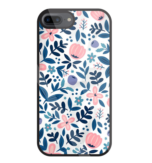 Blue- Pink Flower Pattern Glass Case For Apple iPhone 7 +