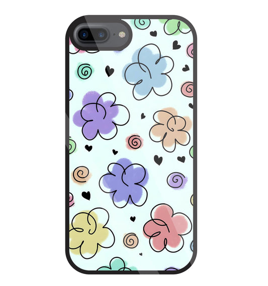 Cute Line Art Flowers Glass Case For Apple iPhone 7 +