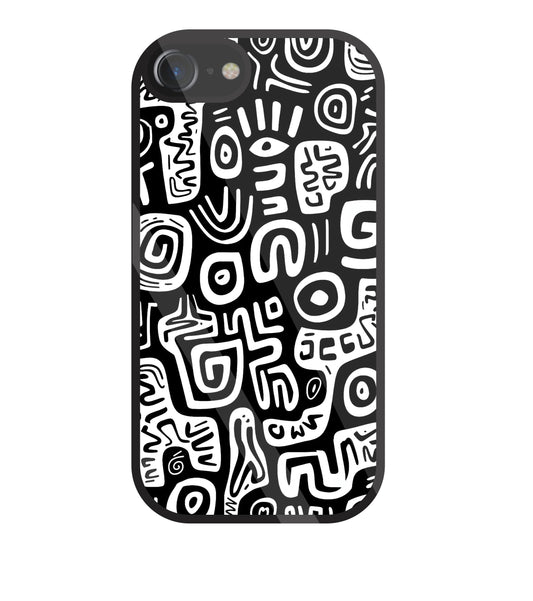 Black And White Doodle Art Glass Case For Apple iPhone 7