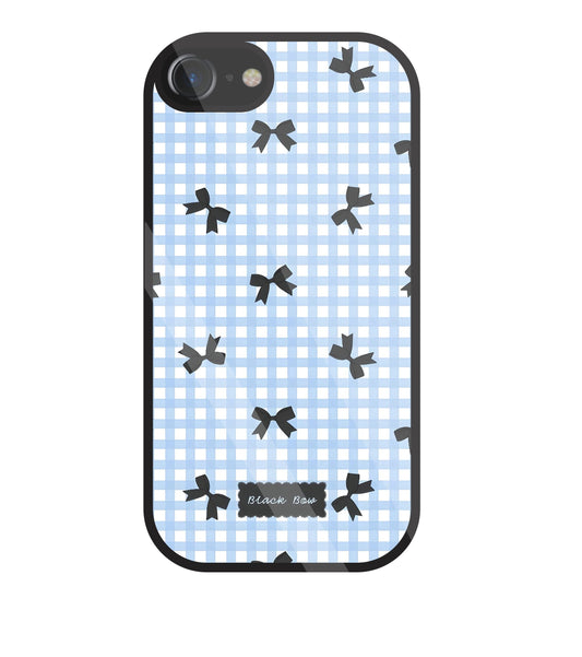 Black Ribbon With Check Pattern Glass Case For Apple iPhone 7
