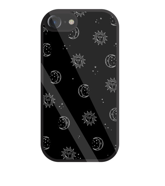 Black Sun With Moon Glass Case For Apple iPhone 7