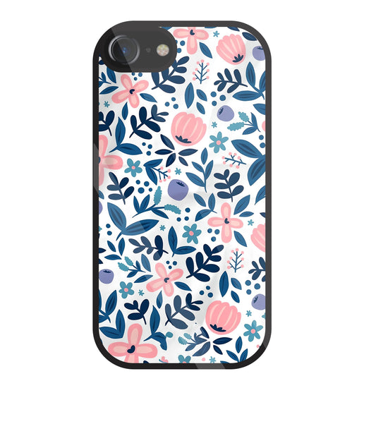 Blue- Pink Flower Pattern Glass Case For Apple iPhone 7
