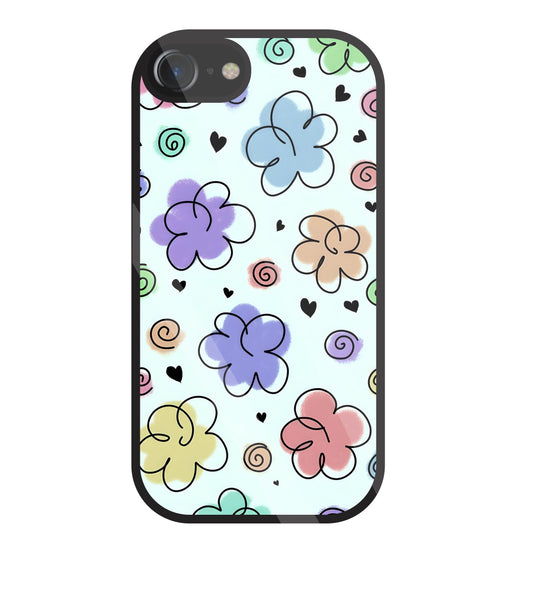 Cute Line Art Flowers Glass Case For Apple iPhone 7