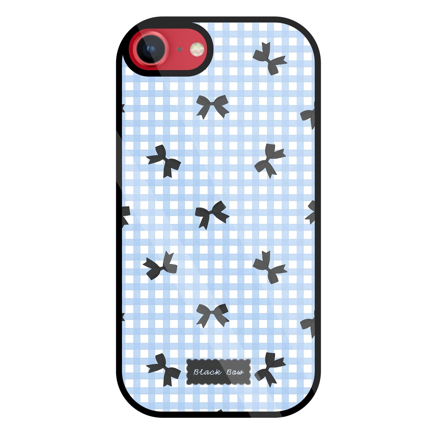 Black Ribbon With Check Pattern Glass Case For Apple iPhone 8
