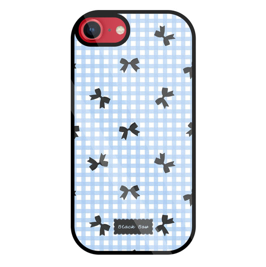 Black Ribbon With Check Pattern Glass Case For Apple iPhone 8