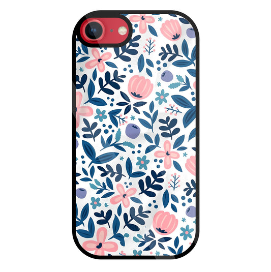 Blue- Pink Flower Pattern Glass Case For Apple iPhone 8