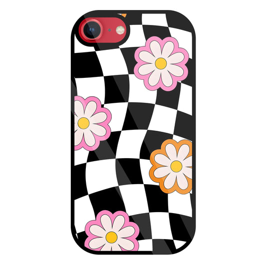 Check Pattern with flowers Glass Case For Apple iPhone 8