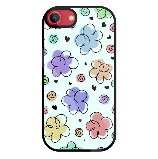 Cute Line Art Flowers Glass Case For Apple iPhone 8