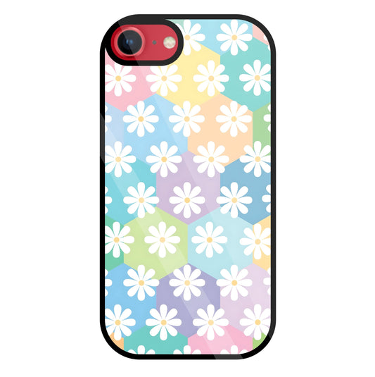 Hexagon Daisy Flower Glass Case For Apple iPhone 8