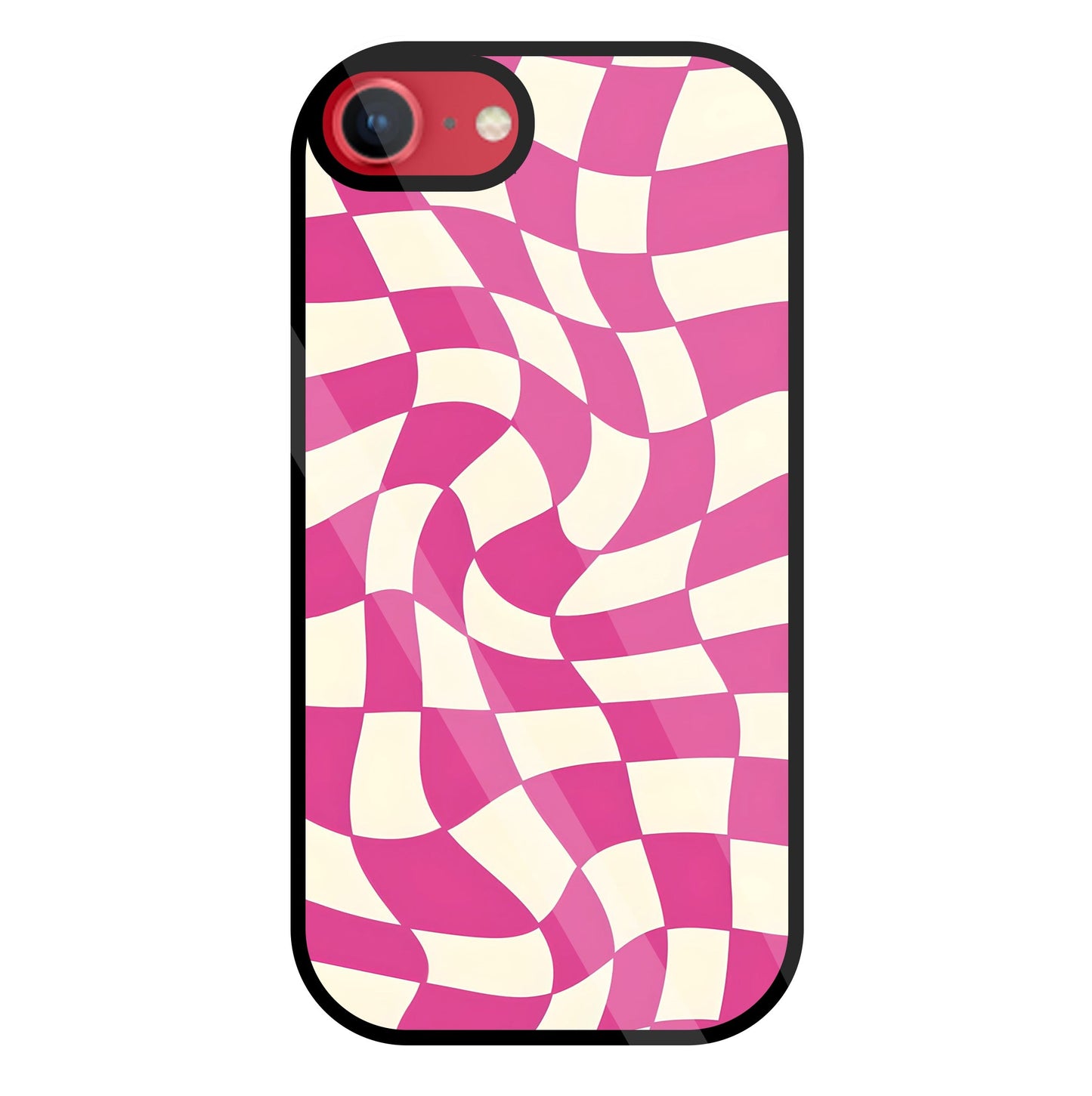 Pink And Off White Illusion Pattern Glass Case For Apple iPhone 8