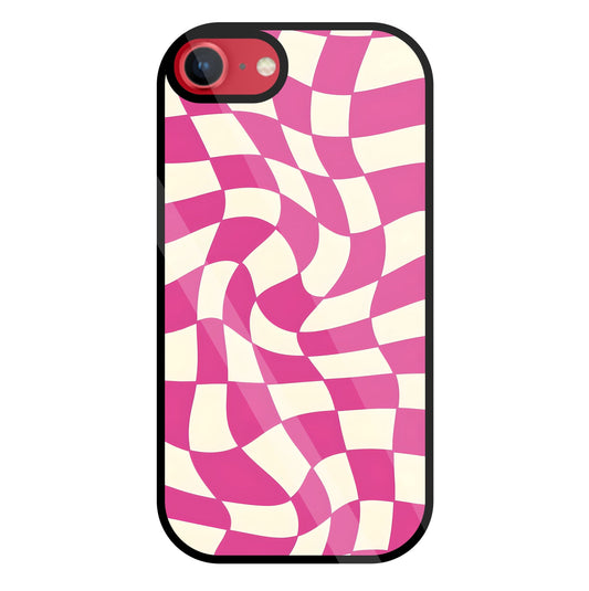 Pink And Off White Illusion Pattern Glass Case For Apple iPhone 8
