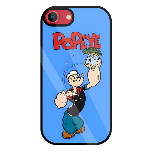Popey In Blue Glass Case For Apple iPhone 8
