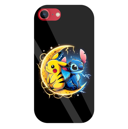 Stitch and Pikachu Moon Glass Case For Apple iPhone 8