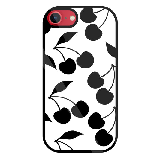 White With Black Cherry Glass Case For Apple iPhone 8