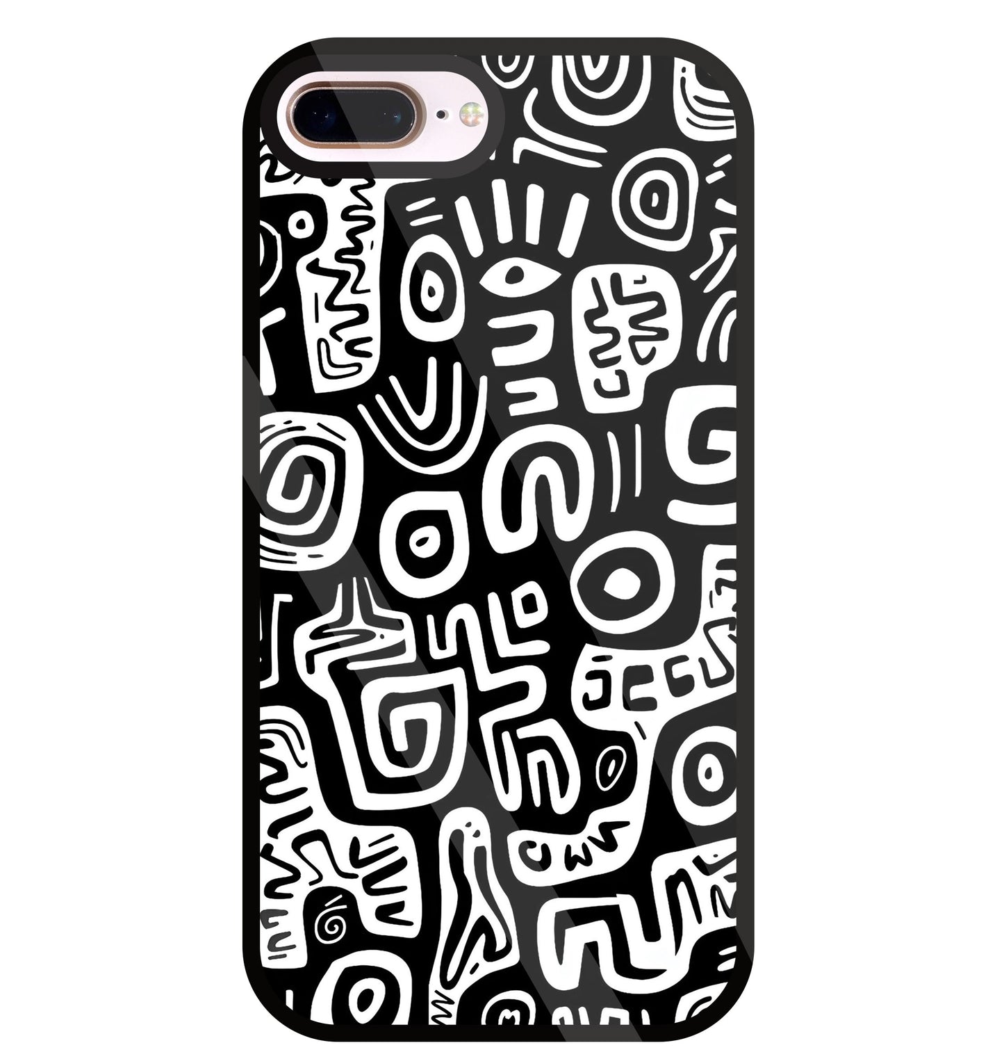 Black And White Doodle Art Glass Case For Apple iPhone 8 +