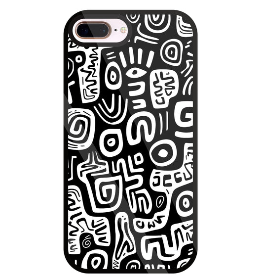 Black And White Doodle Art Glass Case For Apple iPhone 8 +
