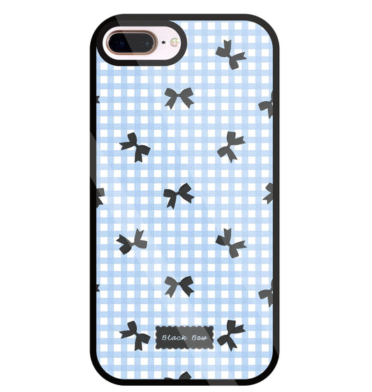 Black Ribbon With Check Pattern Glass Case For Apple iPhone 8 +