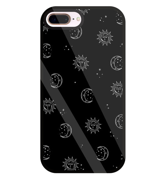 Black Sun With Moon Glass Case For Apple iPhone 8 +