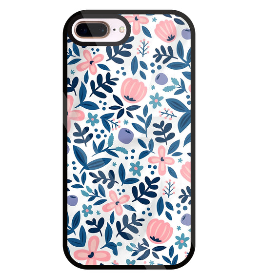 Blue- Pink Flower Pattern Glass Case For Apple iPhone 8 +