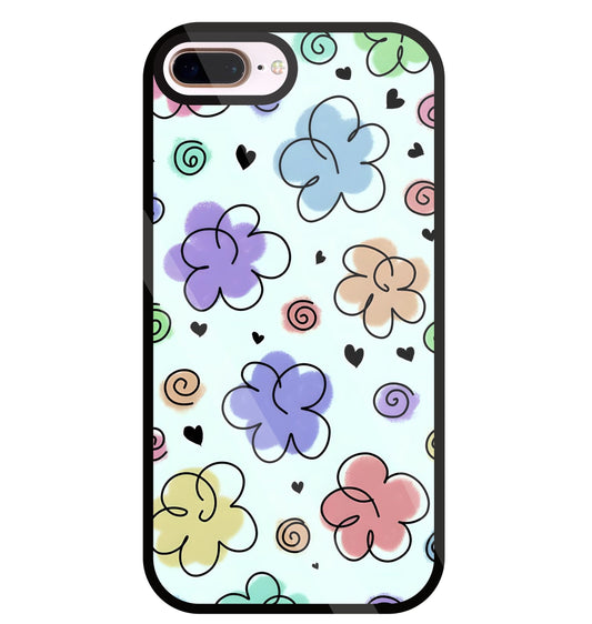 Cute Line Art Flowers Glass Case For Apple iPhone 8 +