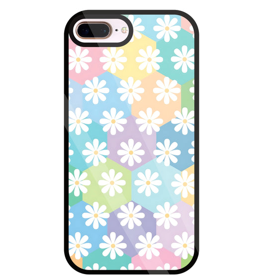 Hexagon Daisy Flower Glass Case For Apple iPhone 8 +