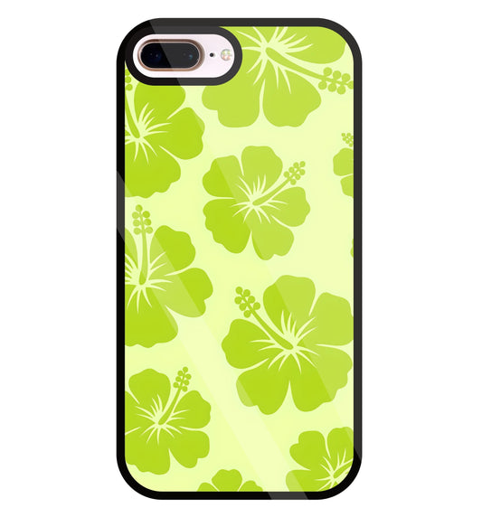 Hibiscus Flower Green Glass Case For Apple iPhone 8 +